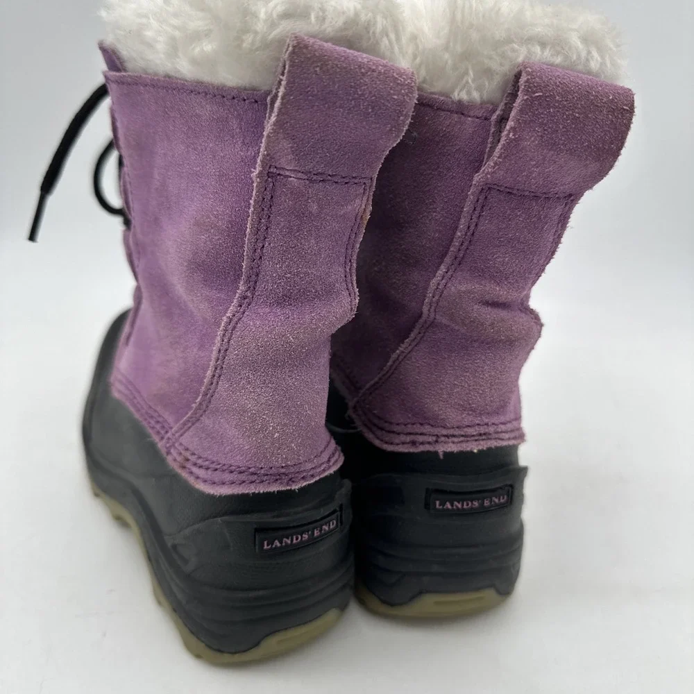 Lands' End girls‎ purple suede black rubber duck fur lined winter boots Sz 1 EUC